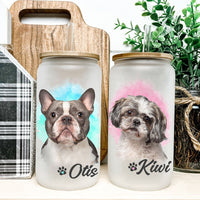 Thumbnail for Custom Dog Cat Photo Portraits With Paws Glass Bottle/Frosted Bottle With Lid & Straw, Pet Lover Gift AF
