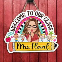Thumbnail for Personalized Rainbow Teacher Welcome Door Sign, Classroom Decor Gift For Teachers FC