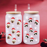 Thumbnail for Personalized Glass Bottle/Frosted Bottle - Christmas Gift For Pet Lovers - Santa Hat With Face Photo AF
