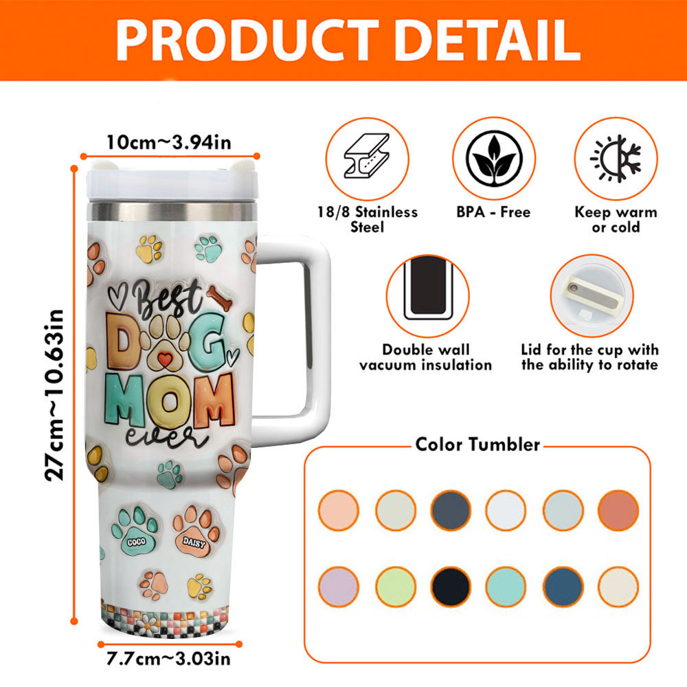 Personalized 40oz Tumbler With Handle and Straw Lid - Gift For Pet Lovers - Best Dog Mom Ever Yoycol