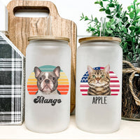 Thumbnail for Custom Retro Style Dog Cat Photo Glass Bottle/Frosted Bottle With Lid & Straw, Pet Lover Gift AF