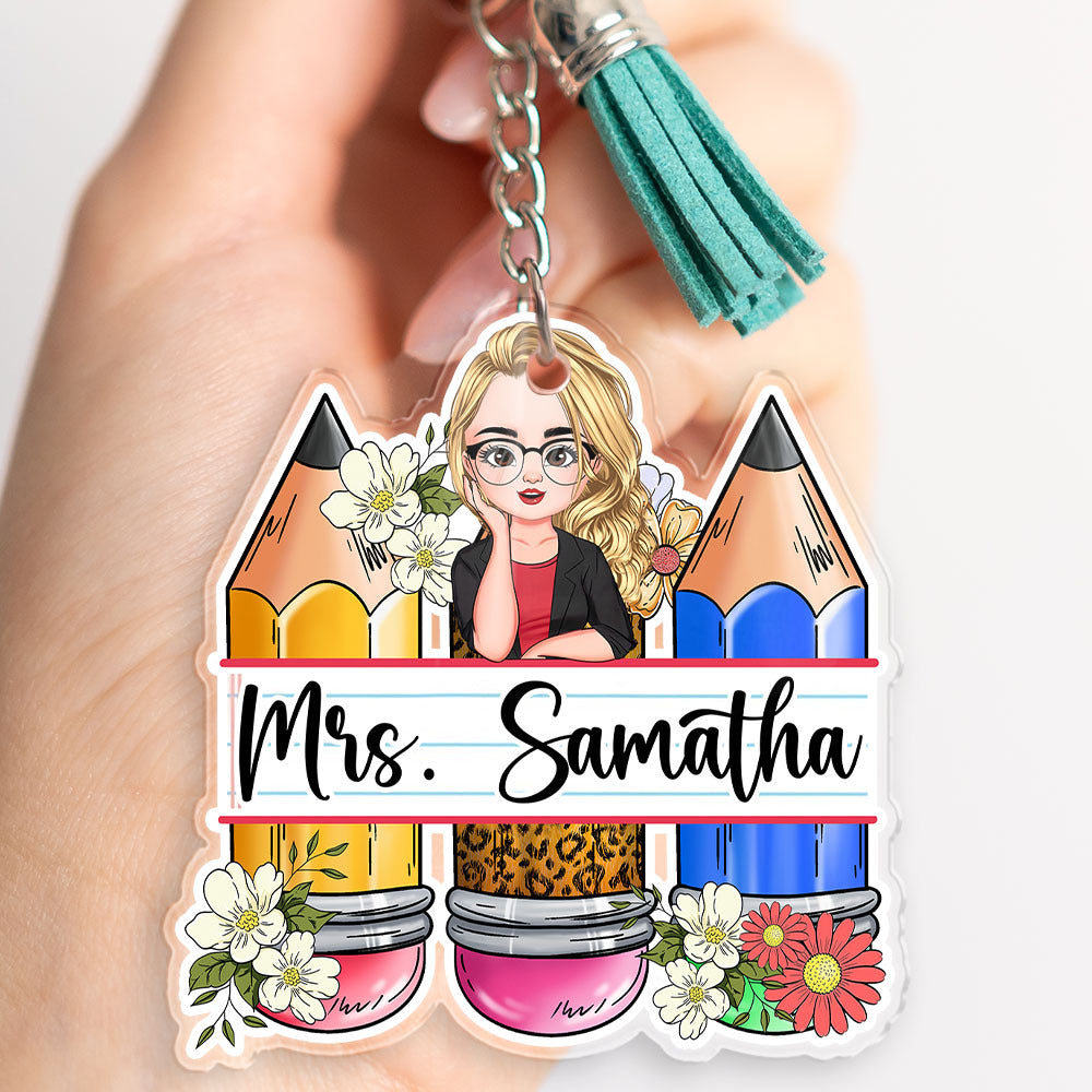 Custom Teacher Name Pencil Shaped Acrylic Keychain, Gift For Teacher JonxiFon