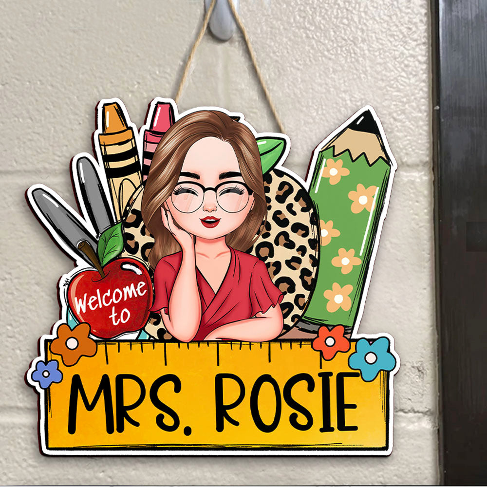Custom Teacher Name Ruler Pencil Teacher Shaped Door Sign, Gift For Teacher AE
