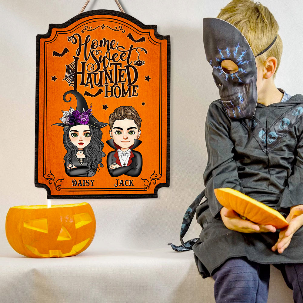 Personalized Shaped Door Sign - Halloween Gift For Couple - Home Sweet Haunted Home AE