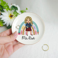 Thumbnail for Custom Rainbow Teacher Name Round Jewelry Ring Dish, Jewelry Tray, Gift For Teacher Trang的产品
