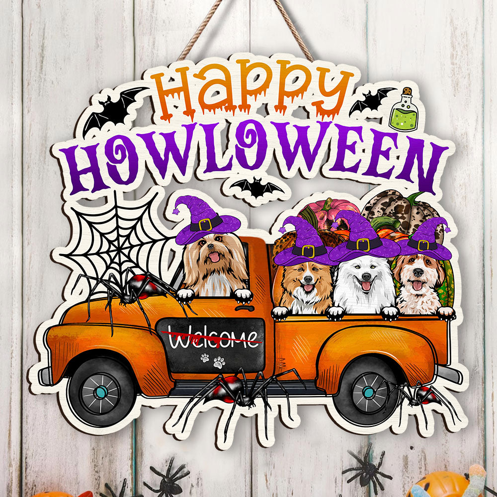Personalized Shaped Doorsign- Gift For Dog Lovers- Happy Howloween Witched Dogs AE