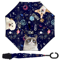 Thumbnail for Custom Galaxy Dog Cat Photo With Name Windproof Reverse Upside Down C-Handle Double Layer Umbrella, Pet Lover Gift JonxiFon