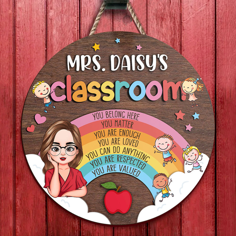 Personalized You Belong Here Teacher Rainbow Classroom Door Sign, Back To School Gift For Teacher FC