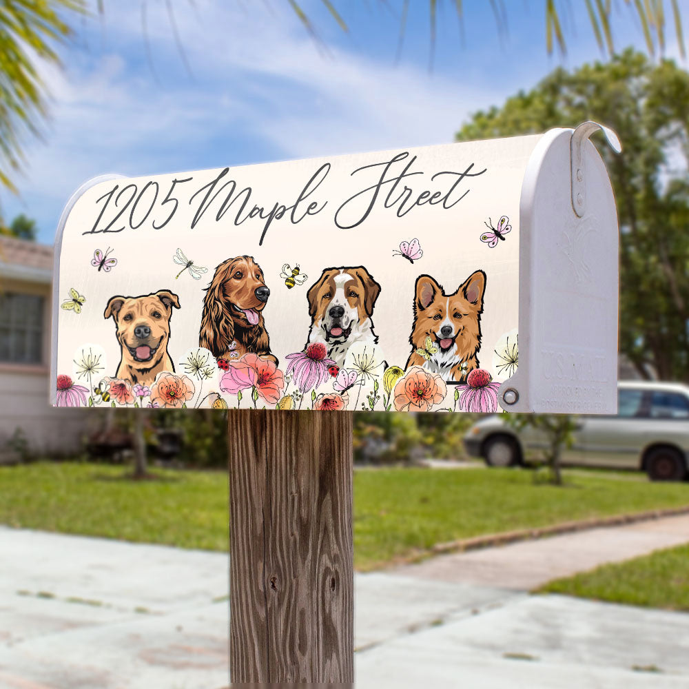 Custom Flowers Dog Cat Address Mailbox Cover, Dog Lover Gift AF