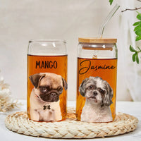 Thumbnail for Custom Portrait Photo Glass Can With Lid & Straw, Pet Lover Gift FC