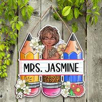 Thumbnail for Custom Teacher Name Pencils Flowers Shaped Door Sign, Gift For Teacher AE