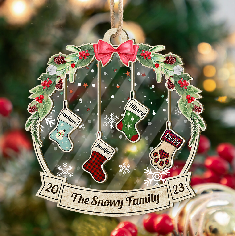 Personalized Wooden & Acrylic Layered Ornament - Christmas Gift For Family - Members' Names Christmas Stockings AC