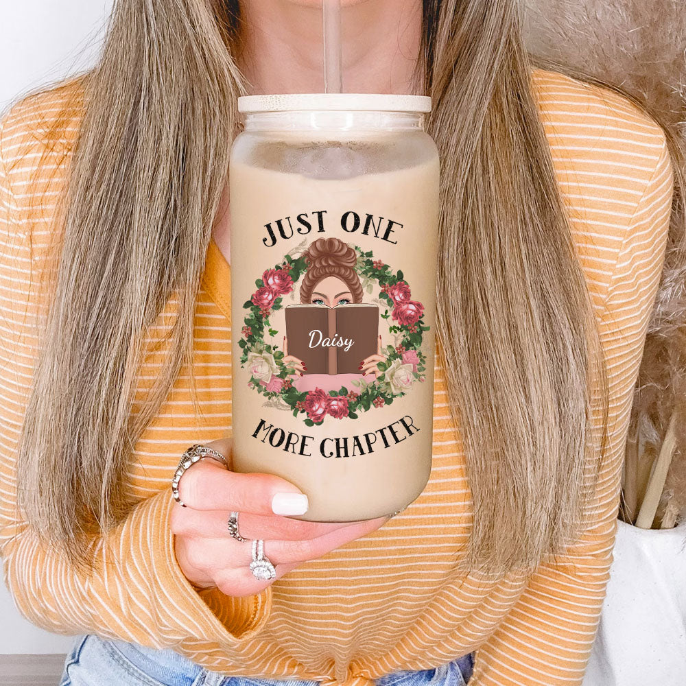 Personalized Glass Bottle/Frosted Bottle With Lid & Straw - Gift For Book Lovers - Just One More Chapter AF