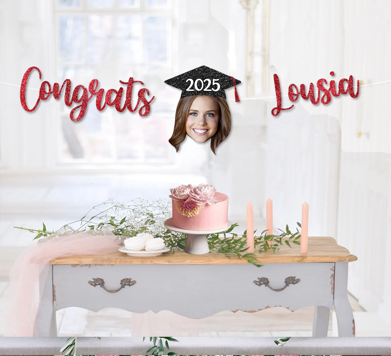 Custom Congrats With Face Photo Glitter Graduation Set Of Banners 2025, Graduation Decorations FC