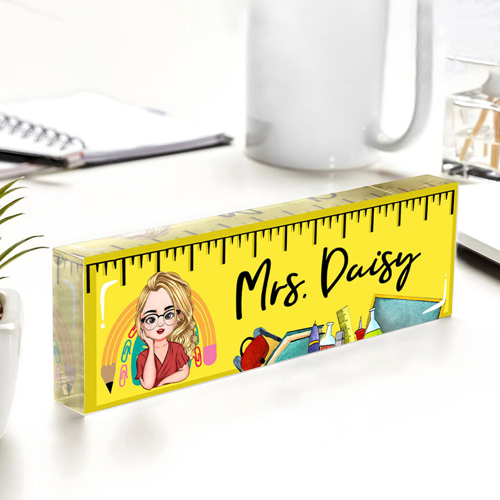 Custom Teacher Name Ruler Acrylic Desk Name Plate, Gift For Teacher AI