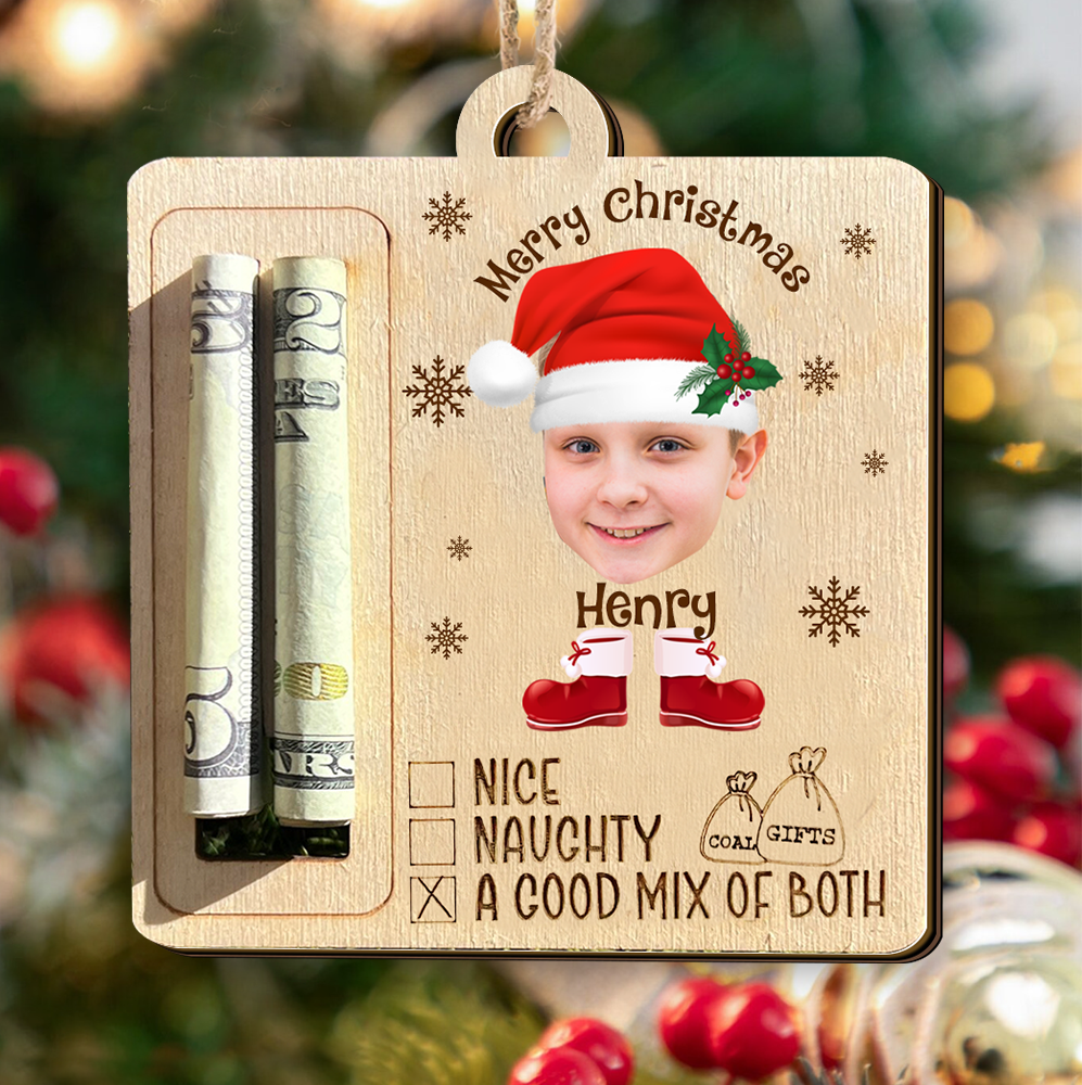 Personalized Money Holder Ornament - Christmas Gift For Family - Baby Photo Christmas Costume AE