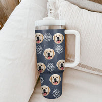 Thumbnail for Personalized 40 oz Tumbler With Handle and Straw Lid - Gift For Pet Lovers - Dog Cat Face Photo Retro Style FC