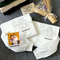 Thumbnail for Personalized Embroidered T-shirt, Sweater, Hoodie - Father's Day Gift - Best Dad Ever Line Drawing Photo CustomCat