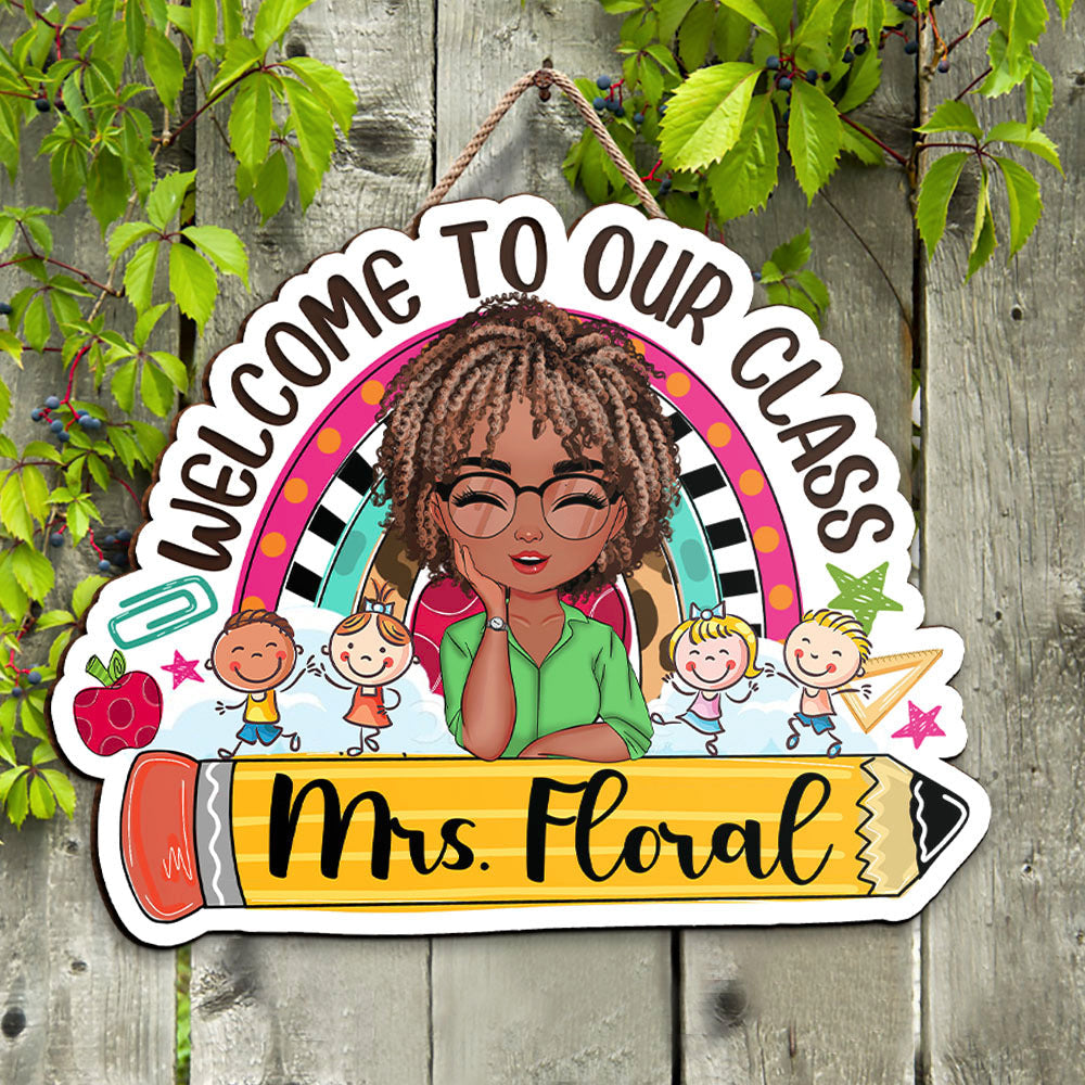 Personalized Rainbow Teacher Welcome Door Sign, Classroom Decor Gift For Teachers FC