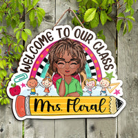 Thumbnail for Personalized Rainbow Teacher Welcome Door Sign, Classroom Decor Gift For Teachers FC