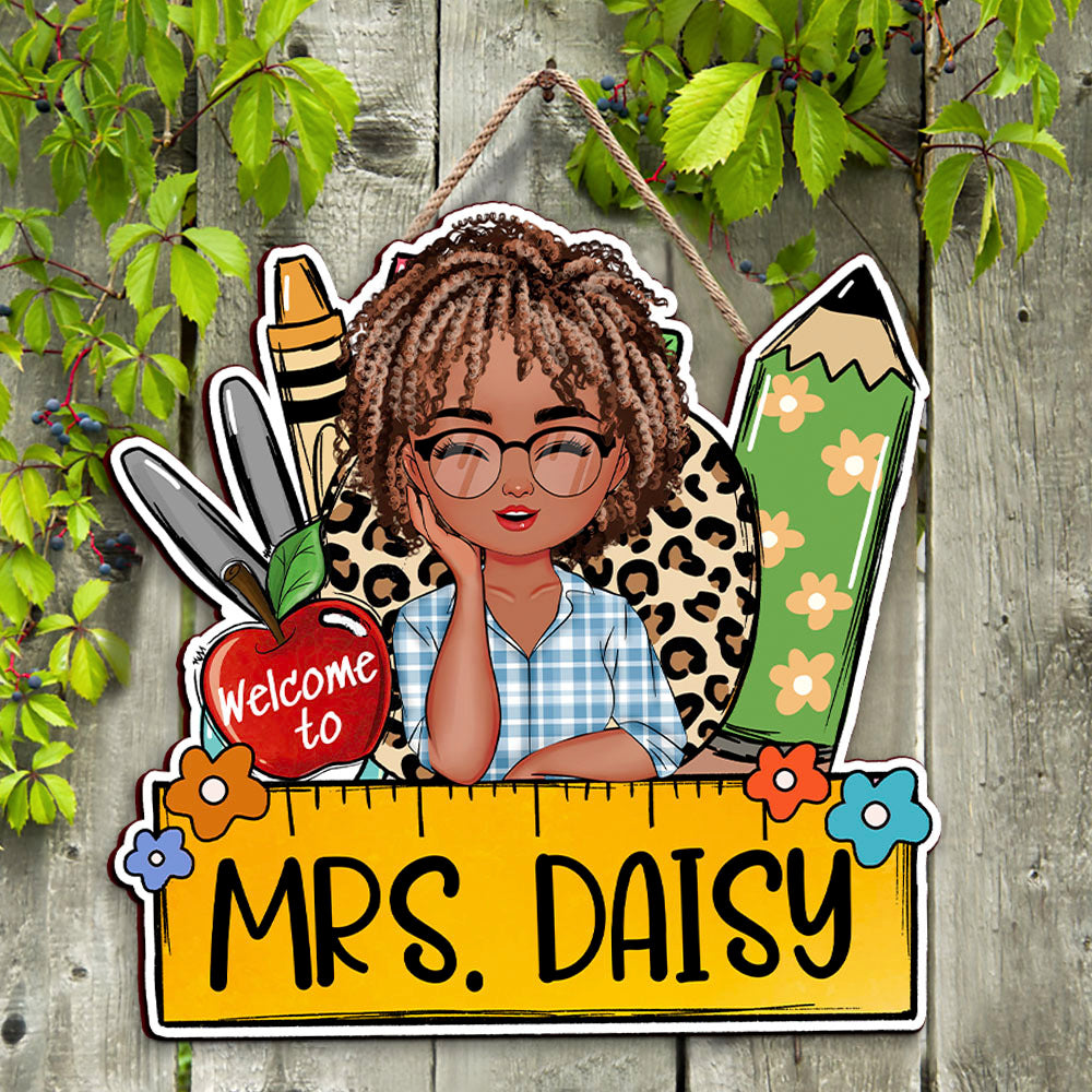Custom Teacher Name Ruler Pencil Teacher Shaped Door Sign, Gift For Teacher AE