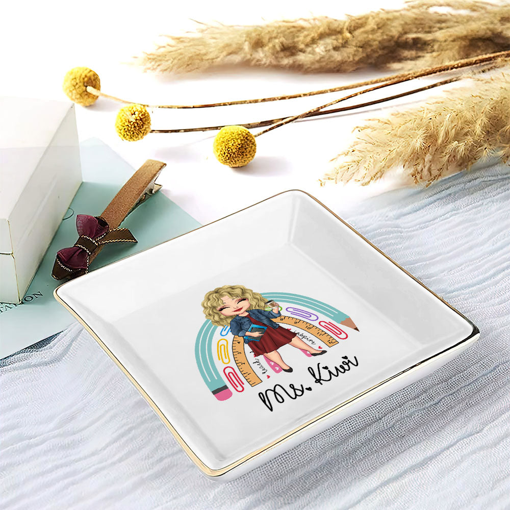 Custom Rainbow Teacher Name Jewelry Ring Dish, Jewelry Tray, Gift For Teacher Trang的产品