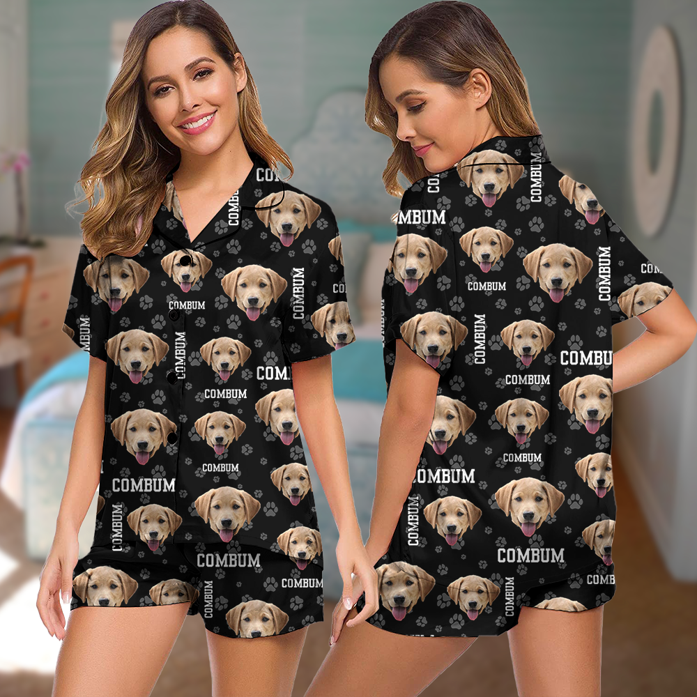 Personalized Photo Everywhere With My Pets Men And Women Short Pajamas Set, Best Sleepwear For Dog Cat Lovers AB