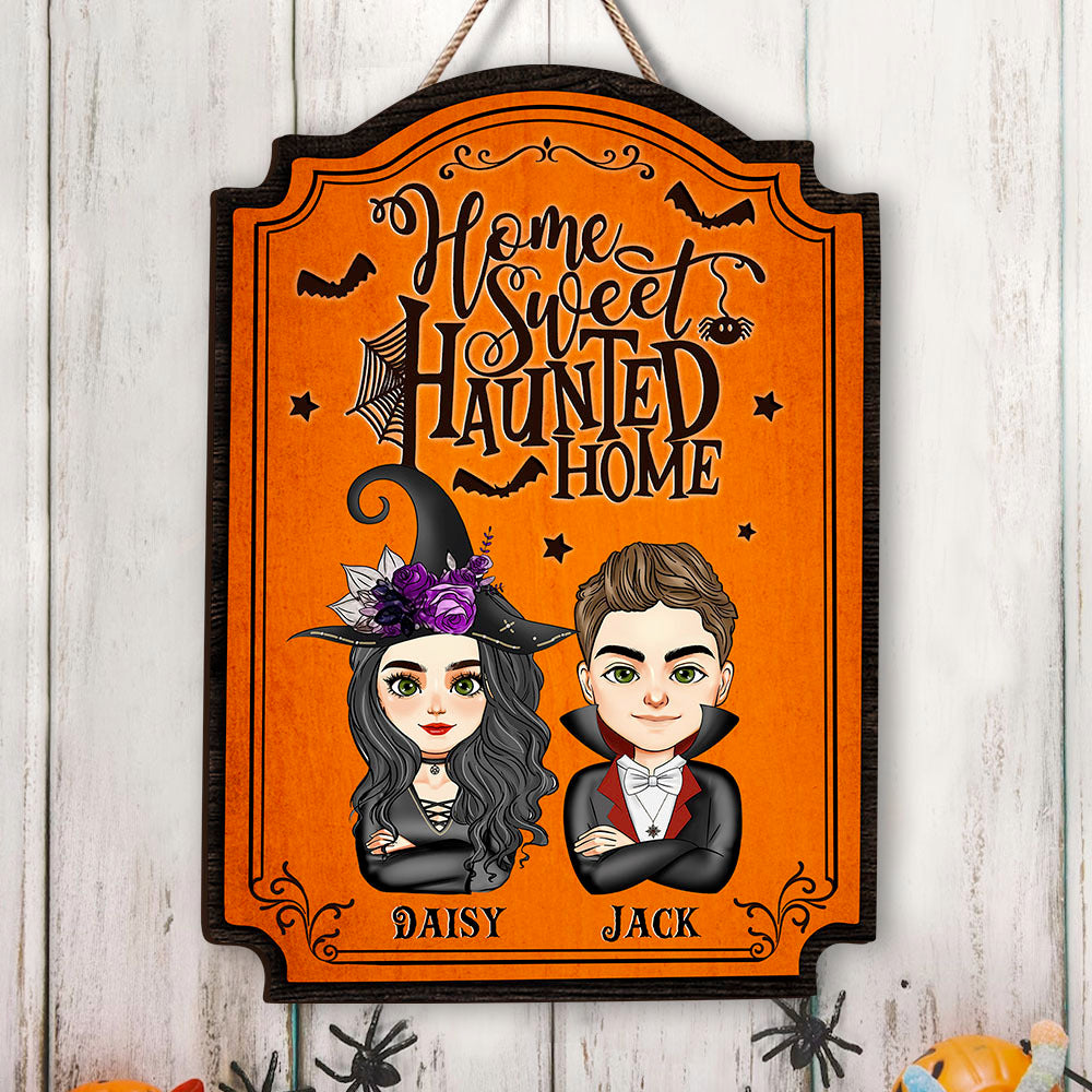 Personalized Shaped Door Sign - Halloween Gift For Couple - Home Sweet Haunted Home AE