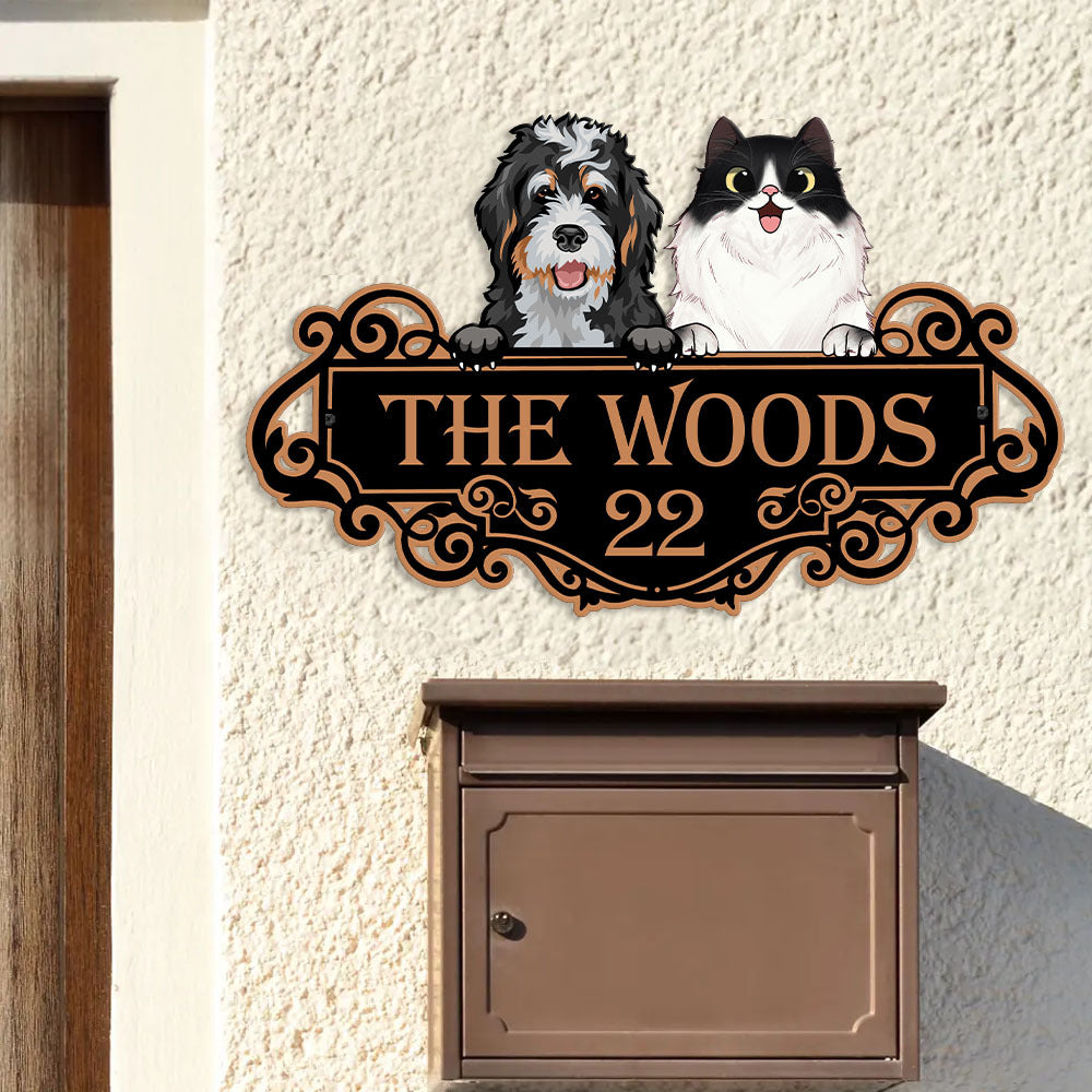 Personalized Metal Sign - Gift For Pet Lover - Colorful  Dog Cat Address Sign JonxiFon