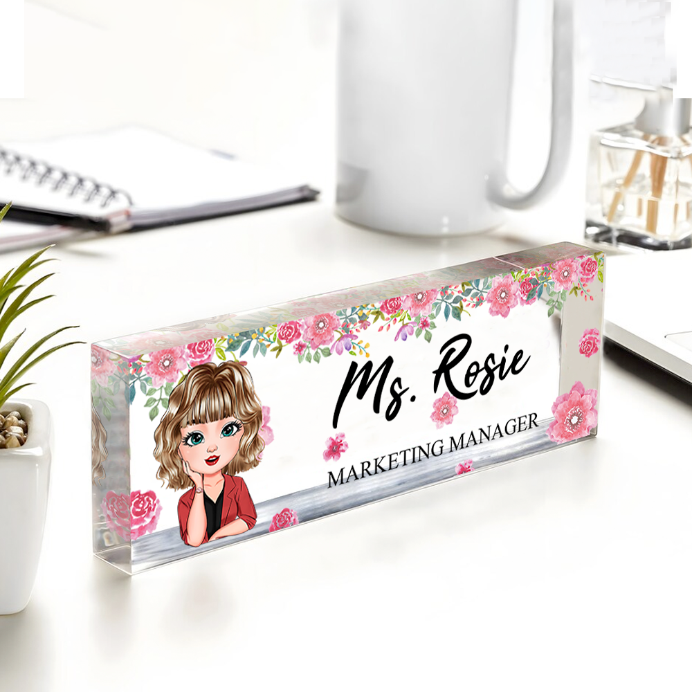 Personalized Teacher Floral Acrylic Name Plate For Desk, Gift For Teacher AI