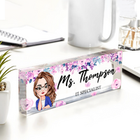 Thumbnail for Personalized Teacher Floral Acrylic Name Plate For Desk, Gift For Teacher AI
