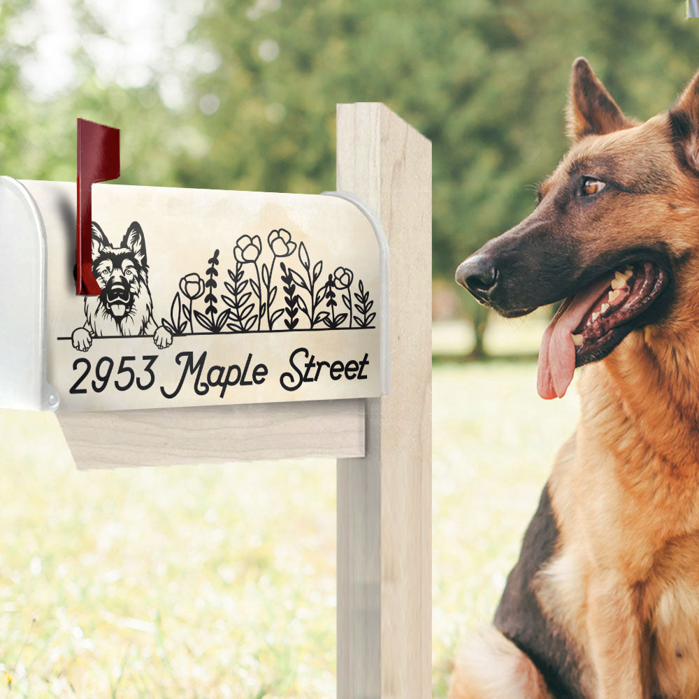 Custom Black Drawing Dog Address Mailbox Cover, Dog Lover Gift FC