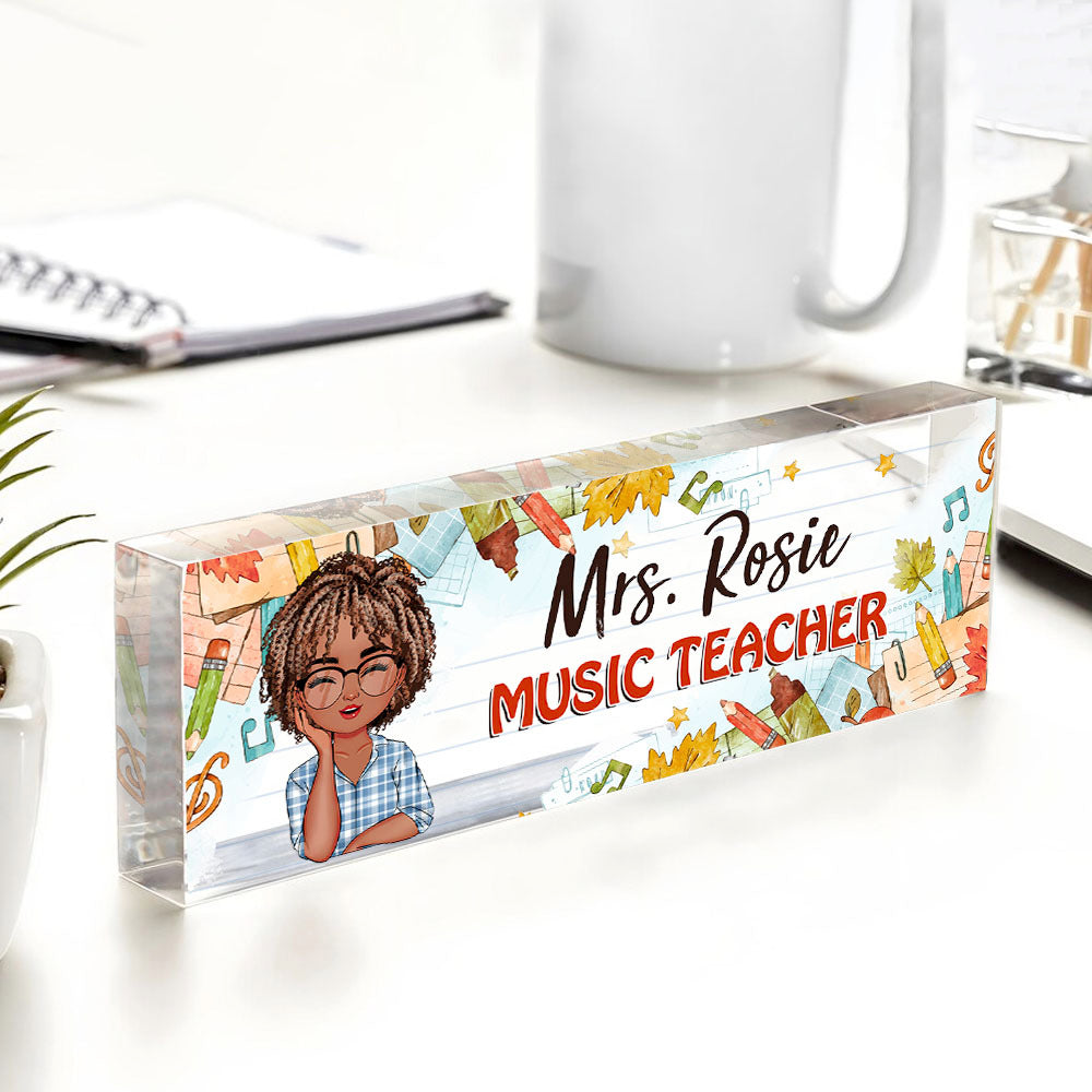 Custom Happy Teacher Name Acrylic Desk Name Plate, Gift For Teacher AI