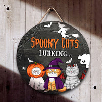 Thumbnail for Custom Beware Demon Cat Round Door Sign, Halloween Decorations AE
