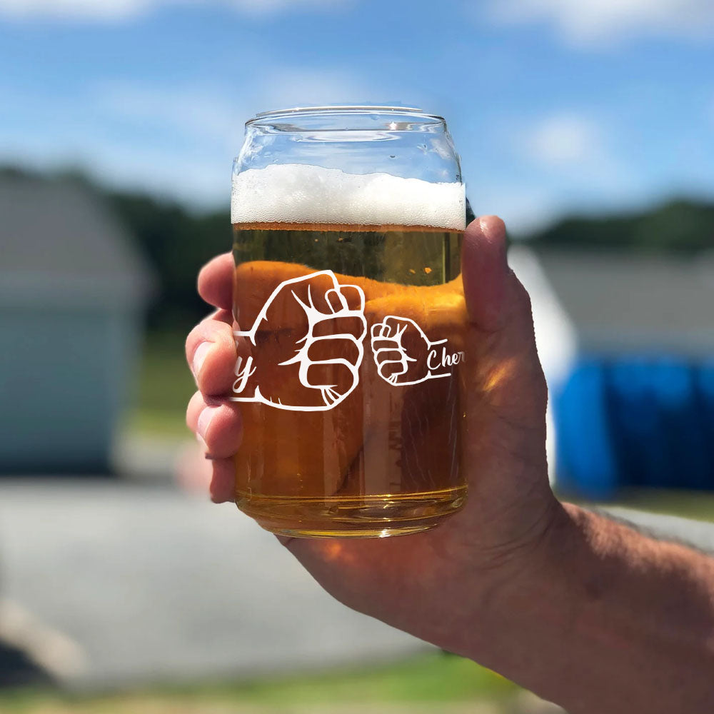 Custom Dad Name Fist Bump Beer Glass Bottle, Gift For Dad & Grandpa AF