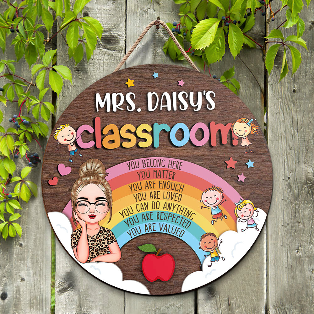 Personalized You Belong Here Teacher Rainbow Classroom Door Sign, Back To School Gift For Teacher FC