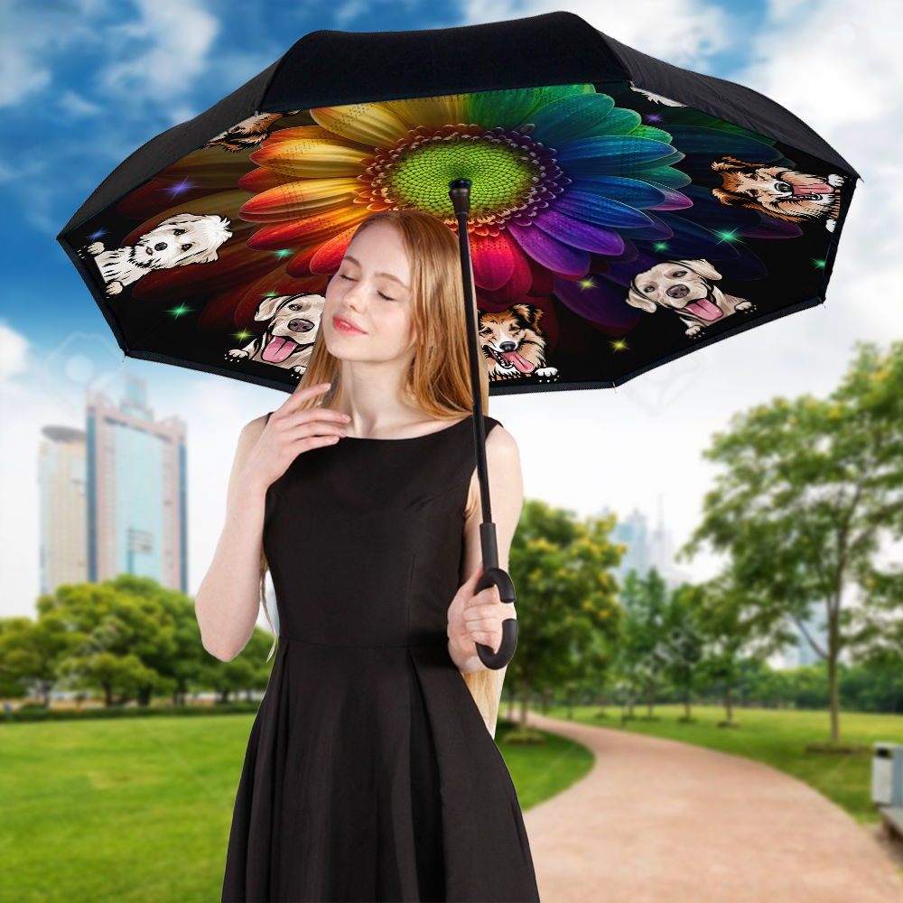 Custom Magical Dog Cat Windproof Reverse Upside Down C-Handle Double Layer Umbrella, Pet Lover Gift JonxiFon