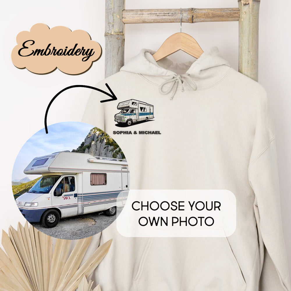 Personalized Embroidered T-shirt, Sweatshirt, Hoodie - Gift For Camping Lovers - Embroidery Camping RV Photo FC