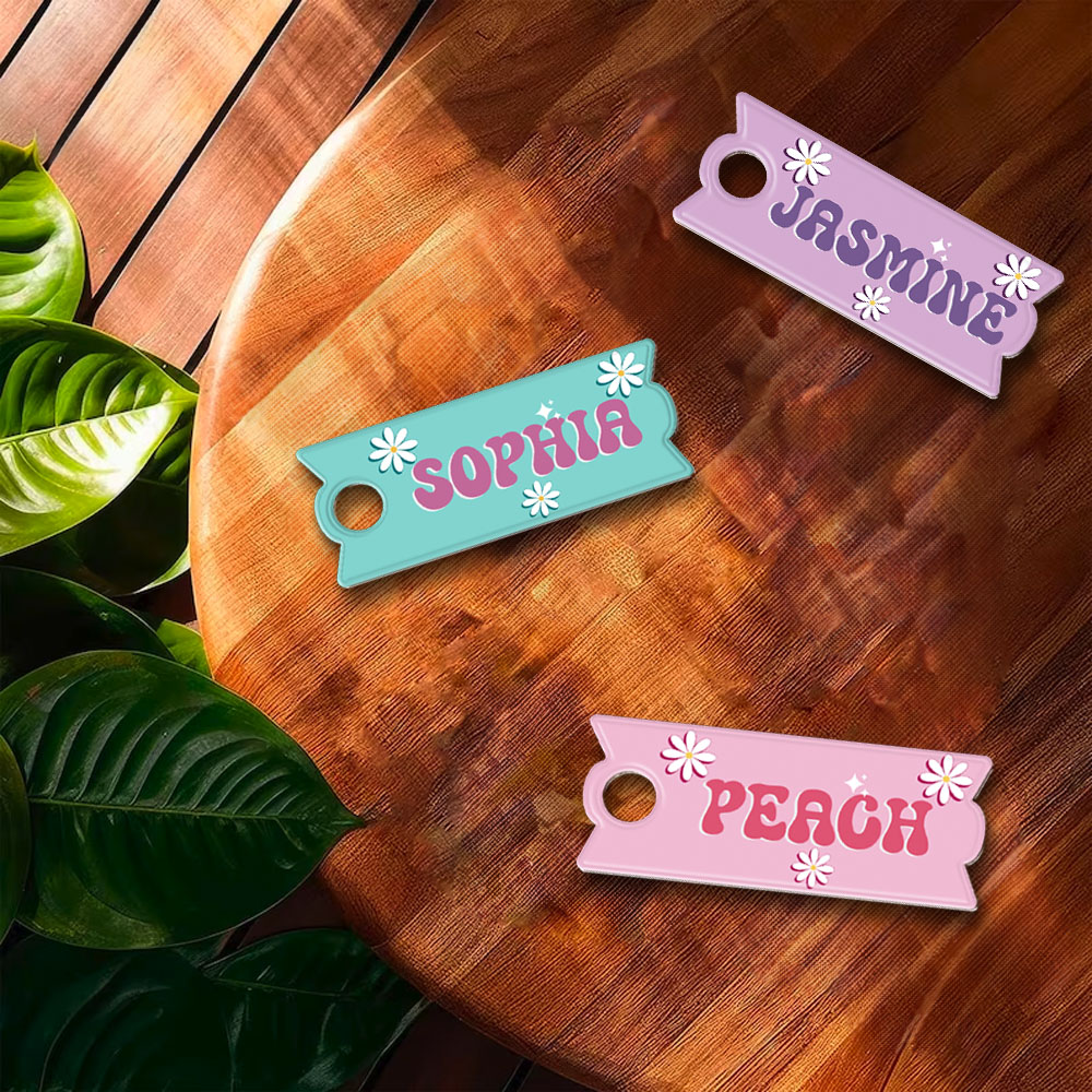 Personalized Tumbler Name Plate - Gift For Her - Retro Flower Tumbler Topper Yoycol