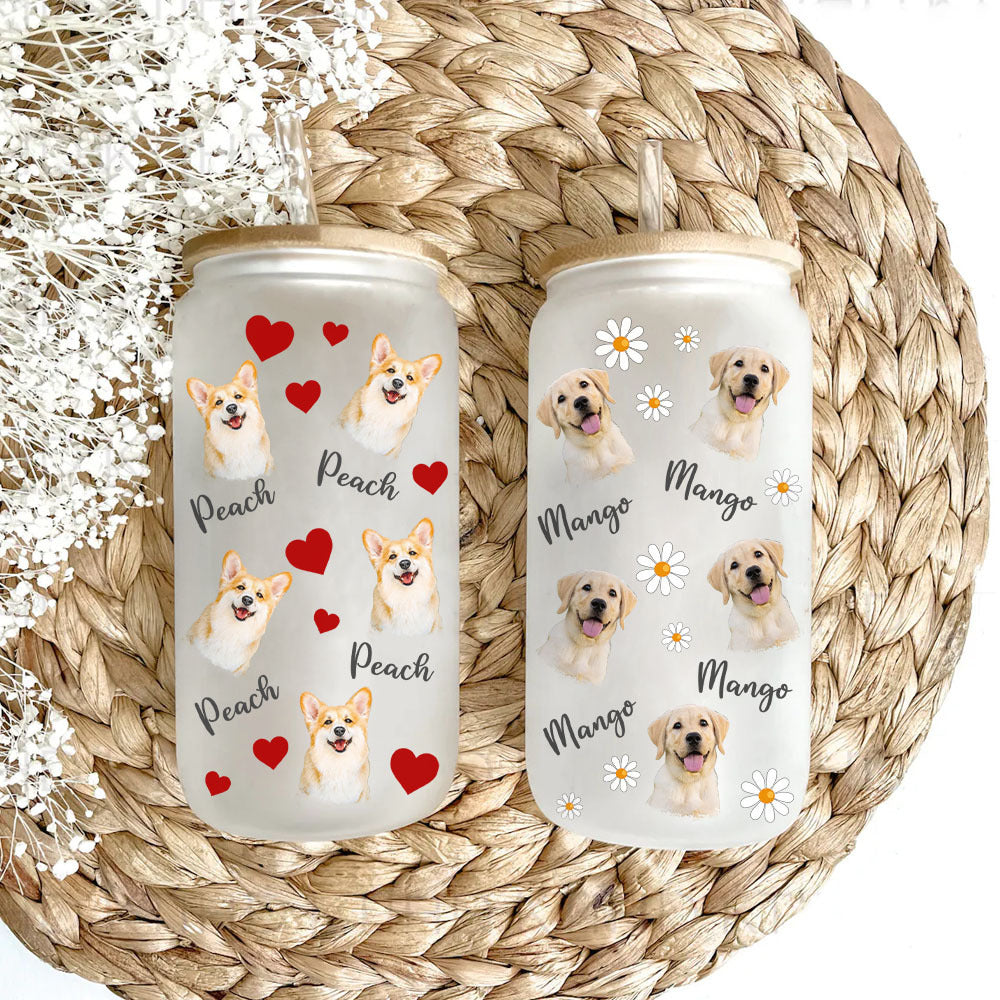 Personalized Glass Bottle/Frosted Bottle With Lid & Straw - Gift For Pet Lovers - Funny Dog Cat Photo AF