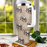 Thumbnail for Personalized 40 oz Tumbler With Handle and Straw Lid - Gift For Pet Lovers - Dog Cat Face Photo Retro Style FC