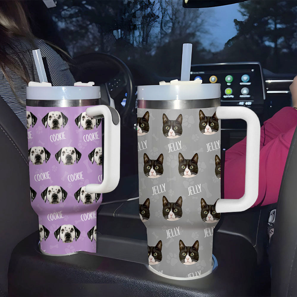 Personalized 40oz Tumbler - Gift For Pet Lovers - Pawprint Dog Cat Photo FC