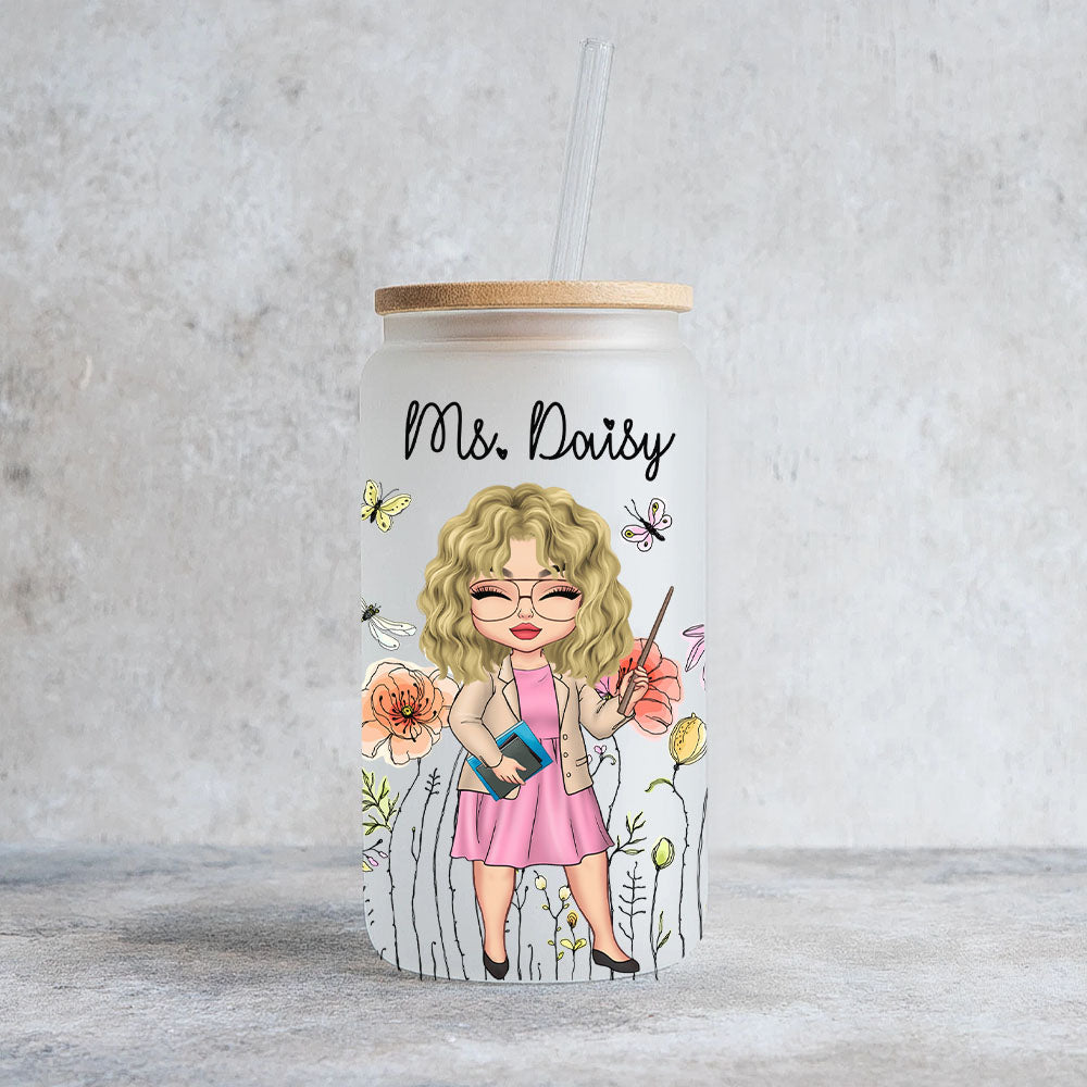 Custom Thank You For Helping Me Grow Teacher Glass Bottle/Frosted Bottle With Lid & Straw, Gift For Teacher AF