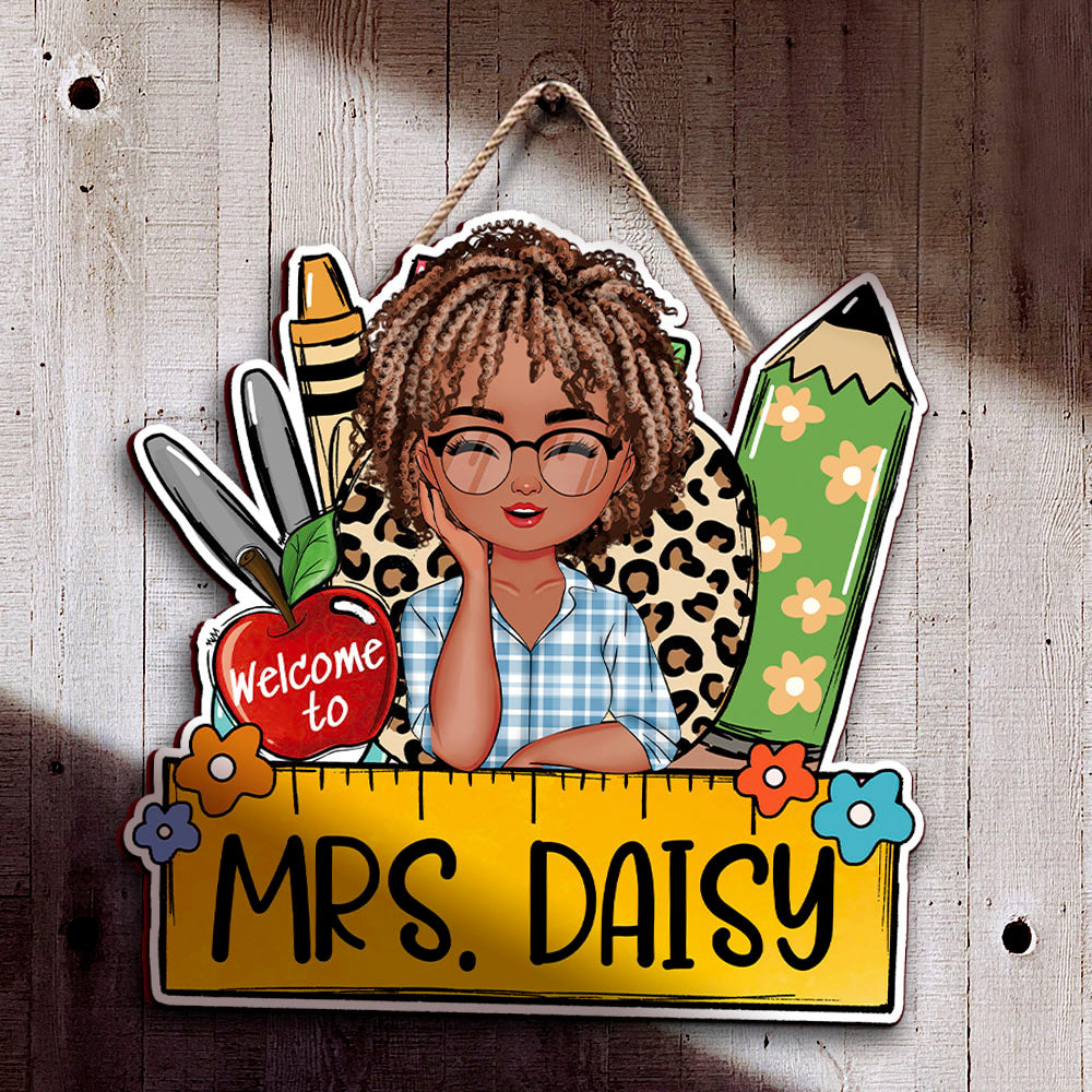 Custom Teacher Name Ruler Pencil Teacher Shaped Door Sign, Gift For Teacher AE