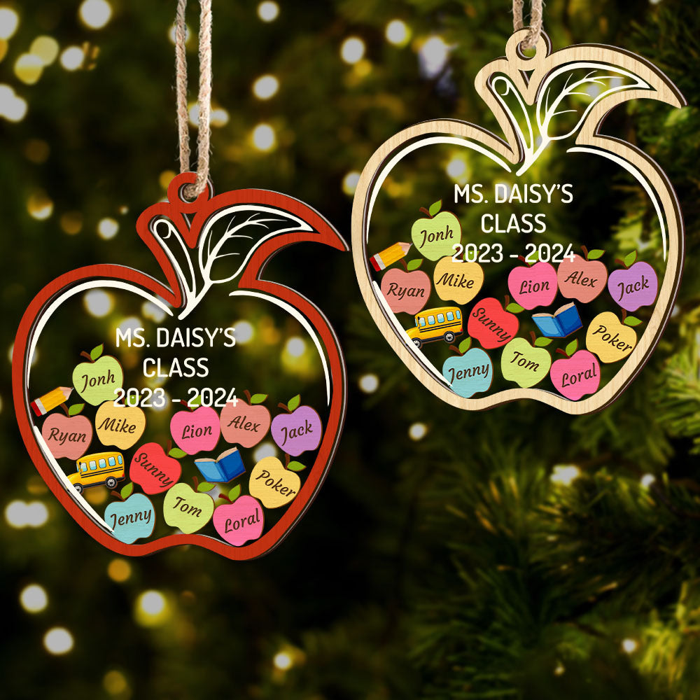 Personalized Shaker Ornament - Christmas Gift For Teacher - Apple Ornament With Names AC