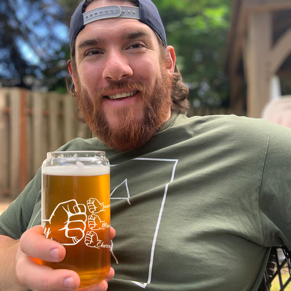 Custom Dad Name Fist Bump Beer Glass Bottle, Gift For Dad & Grandpa AF