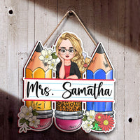 Thumbnail for Custom Teacher Name Pencils Flowers Shaped Door Sign, Gift For Teacher AE