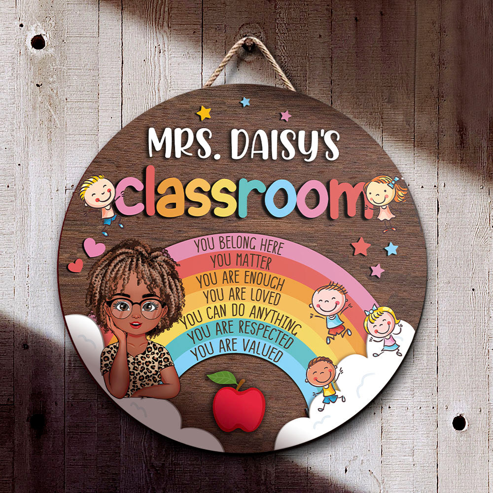 Personalized You Belong Here Teacher Rainbow Classroom Door Sign, Back To School Gift For Teacher FC