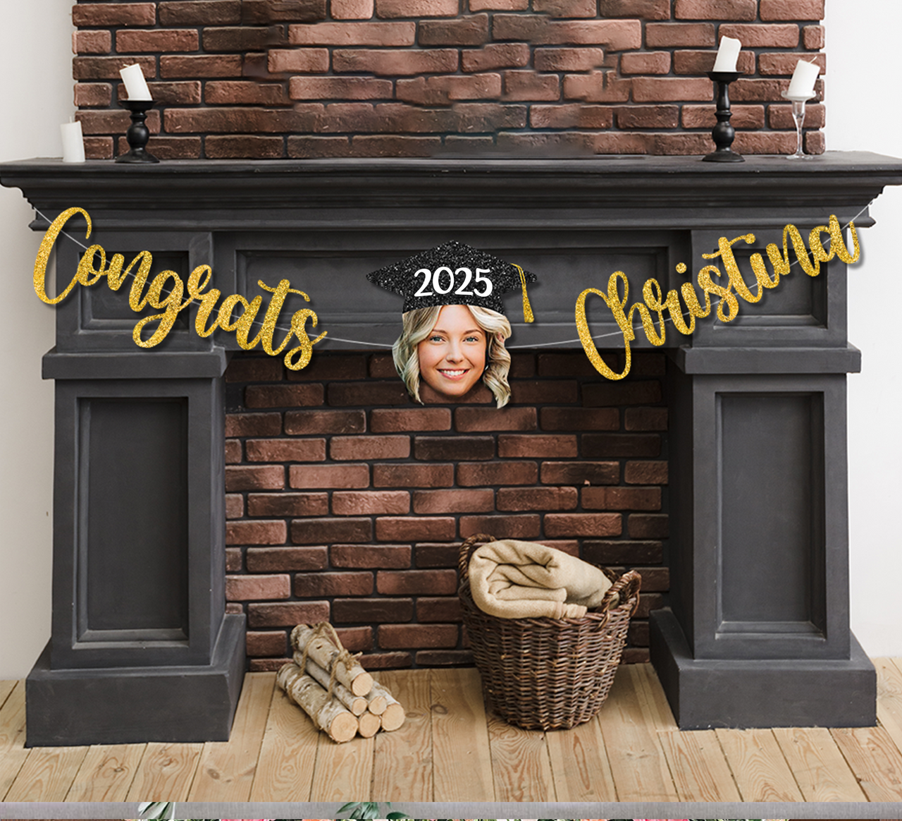 Custom Congrats With Face Photo Glitter Graduation Set Of Banners 2025, Graduation Decorations FC