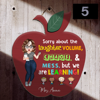 Thumbnail for Custom Sorry About The Laughter Noise Chaos Teacher Red Apple Shaped Door Sign, Classroom Decorations Gift AE